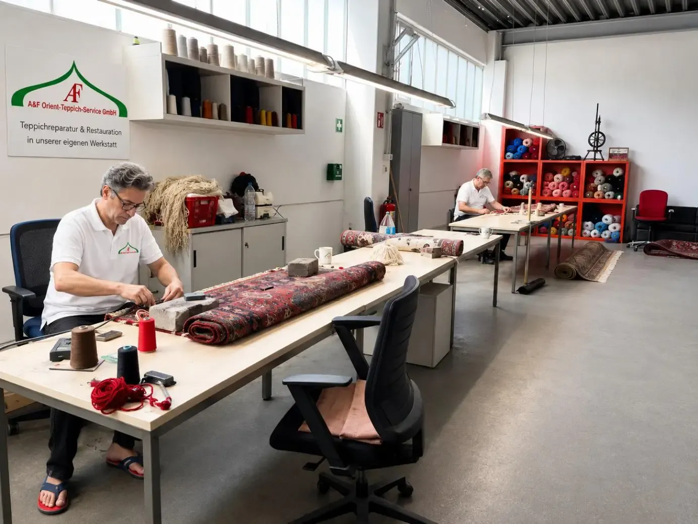 Teppichreparatur und Restauration in unserer Werkstatt – Handarbeit mit jahrzehntelanger Erfahrung